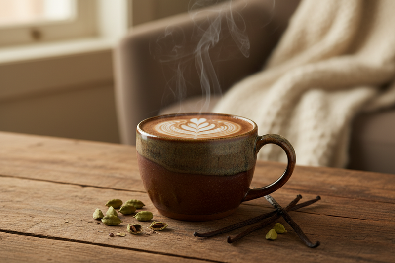 Cardamom Vanilla Ceremonial Cacao Latte: A cozy, café-style cup at home