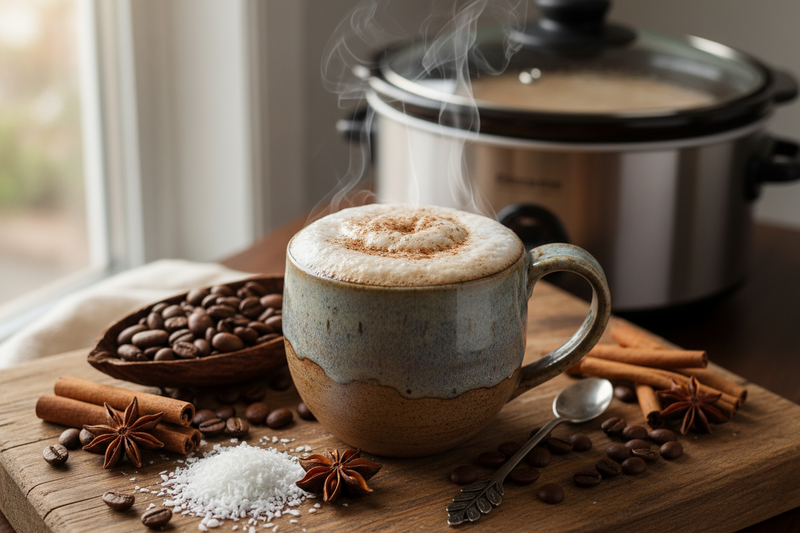 Coconut Mocha Slow Cooker Ceremonial Cacao: Bright, spicy, and grounding