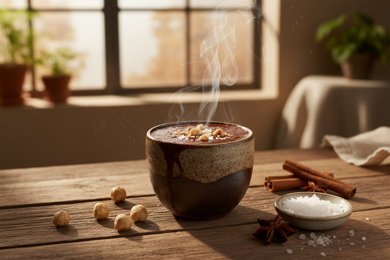 Hazelnut Sea Salt Ceremonial Cacao for Mornings: Bright, spicy, and grounding