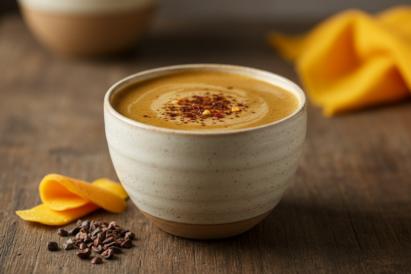 Mango Chili Cacao Ritual Latte: Creamy, smooth, and not too sweet