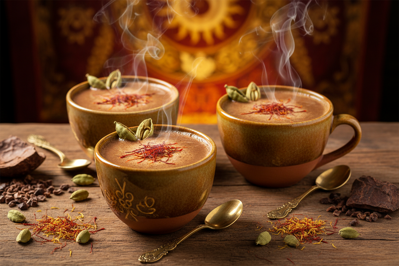 Saffron Cardamom Ceremonial Cacao Flight: Bright, spicy, and grounding