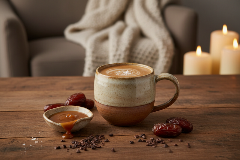 Salted Date Caramel Ceremonial Cacao for Evenings: A cozy, café-style cup at home