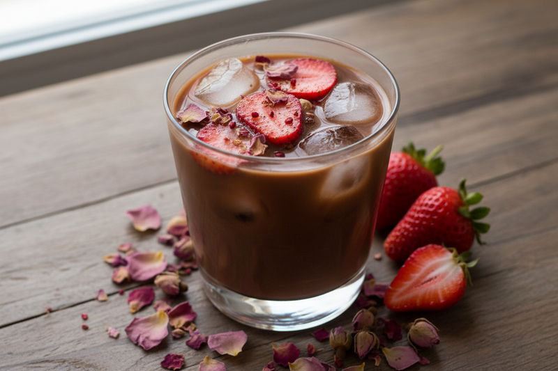 Strawberry Rose Iced Ceremonial Cacao: Balanced sweetness and depth