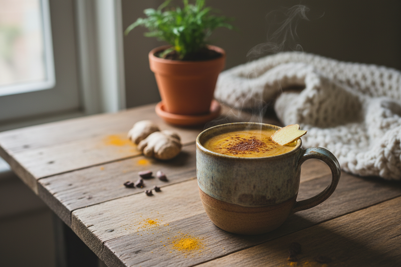Turmeric Ginger Ceremonial Cacao Smoothie: A cozy, café-style cup at home